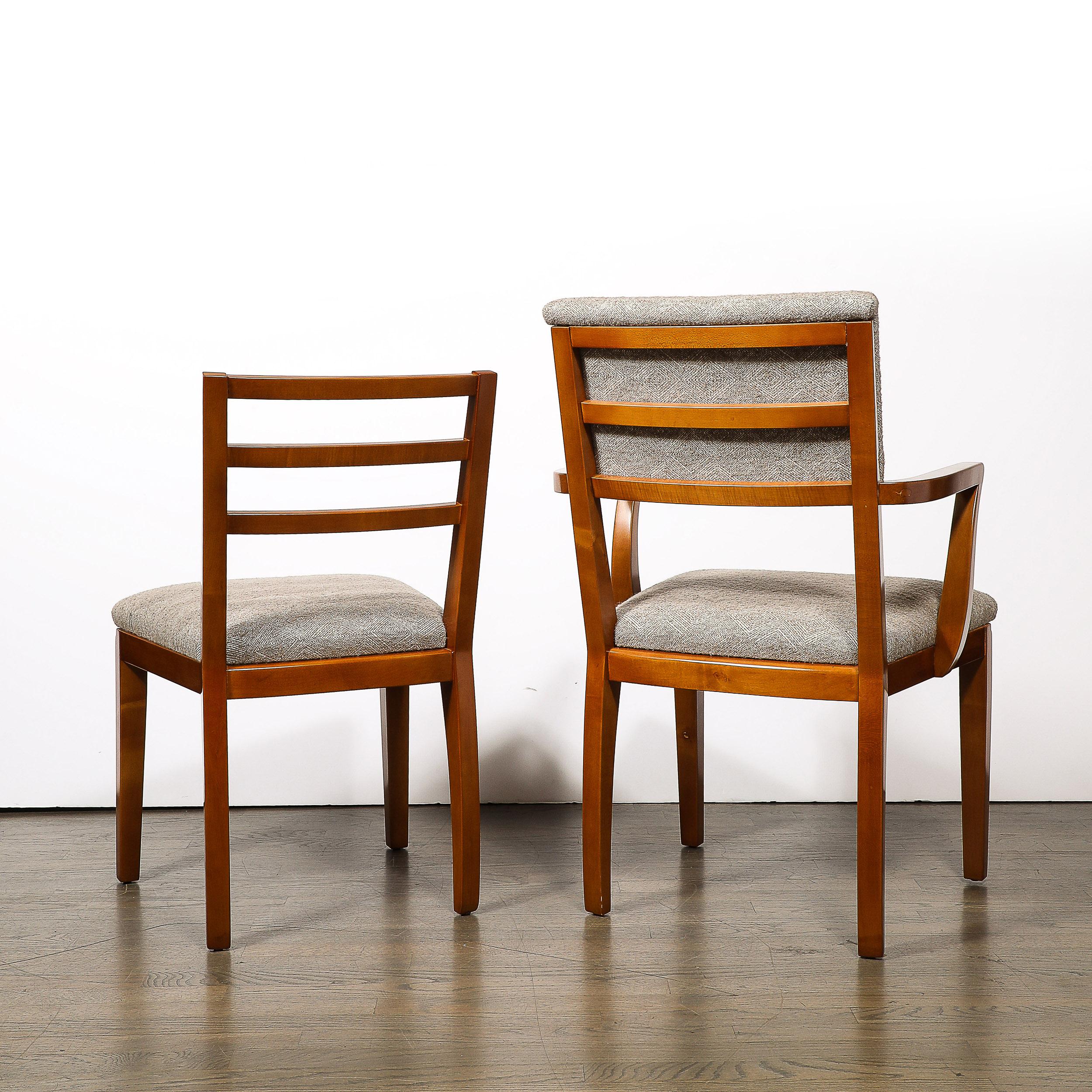 Fabric Set of Six Art Deco Walnut Dining Chairs w/ Upholstered Seats by Donald Deskey