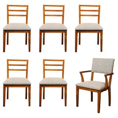 Set of Six Art Deco Walnut Dining Chairs w/ Upholstered Seats by Donald Deskey
