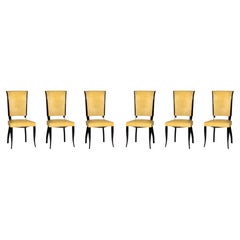Set of Six Art Deco Yellow Dining Chairs, Jules Leleu Style