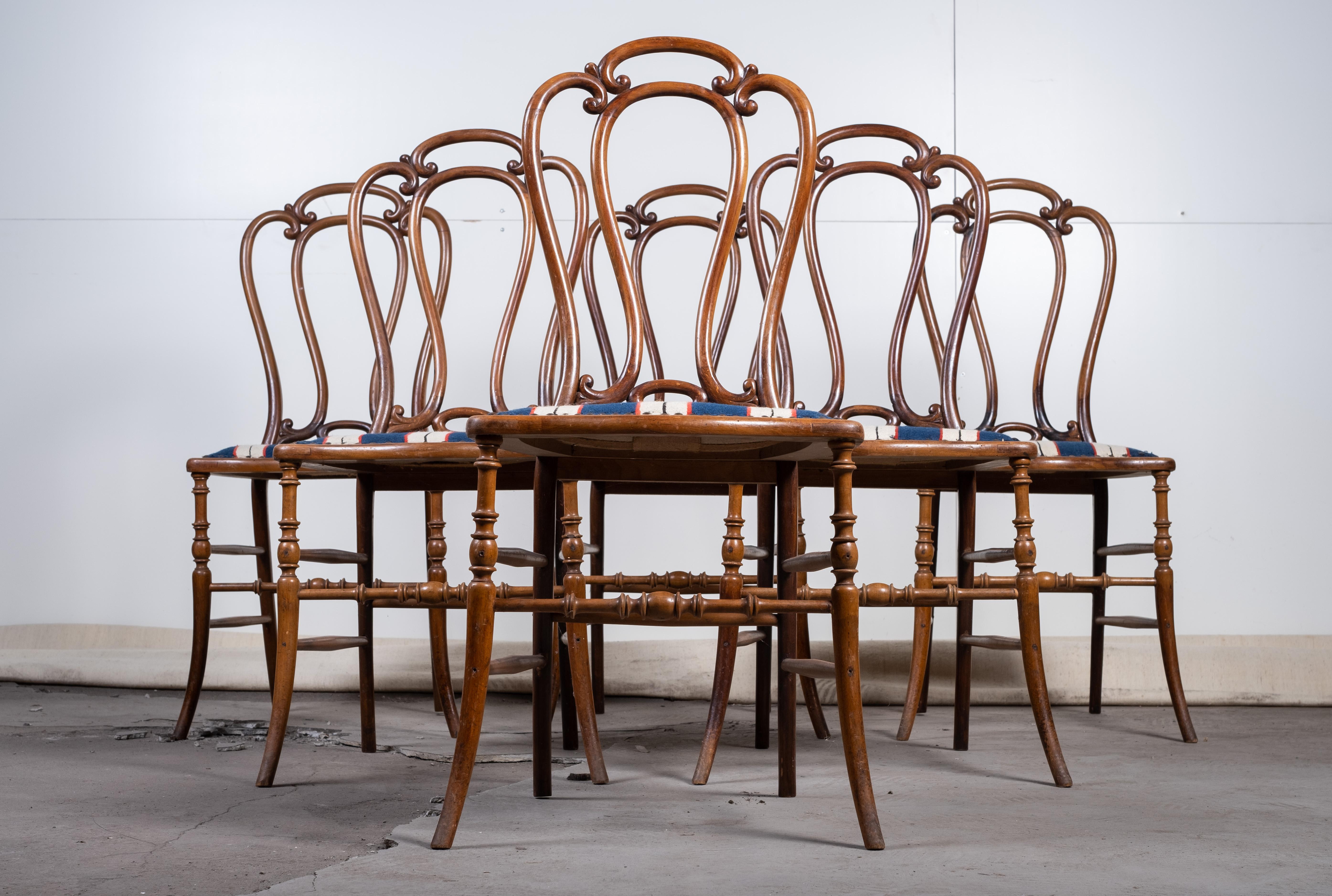 Mid-Century Modern Set of Six Art Nouveau Café Chairs by W. Giessing, Beechwood, 1930s For Sale