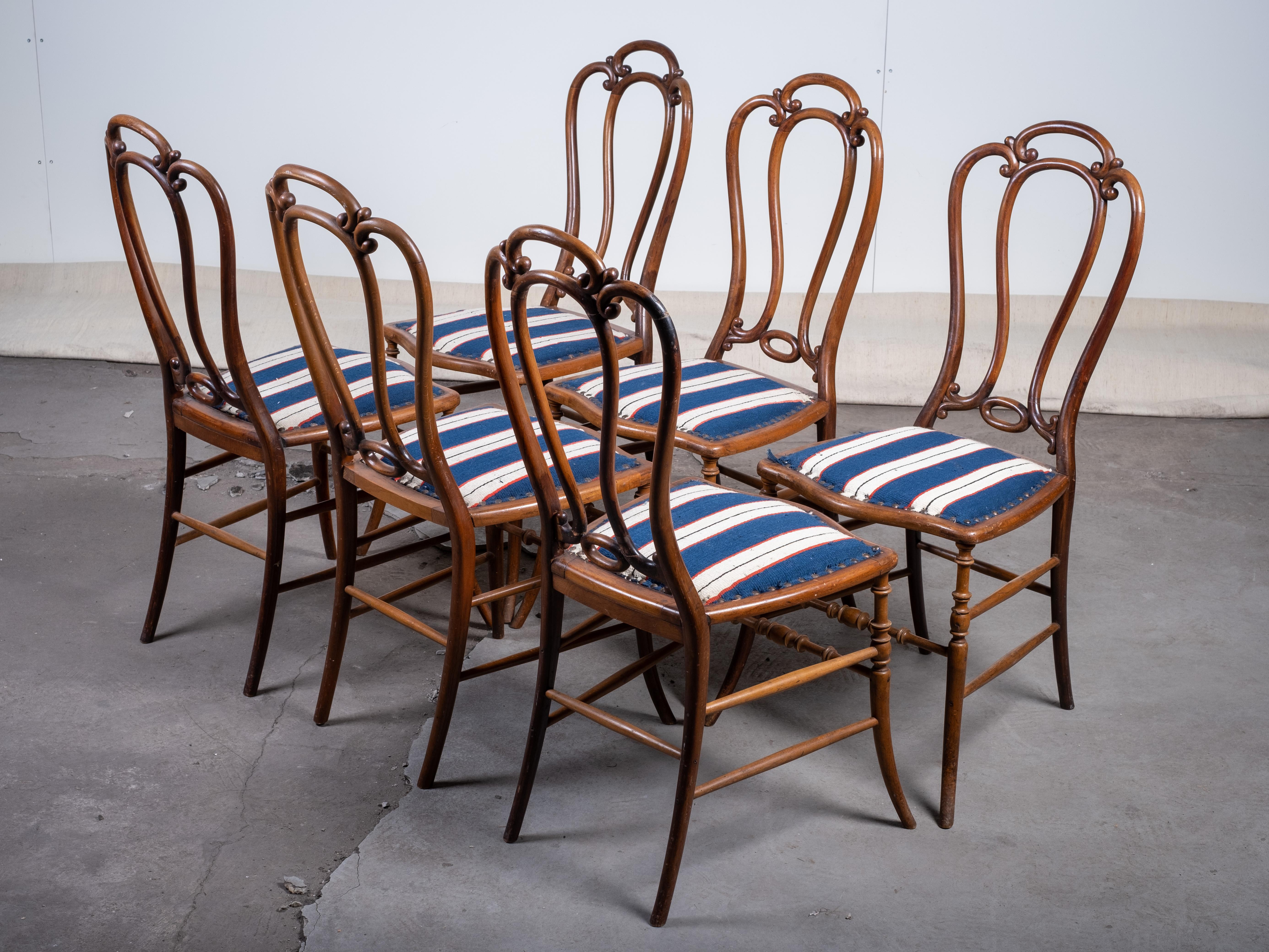 Danish Set of Six Art Nouveau Café Chairs by W. Giessing, Beechwood, 1930s For Sale