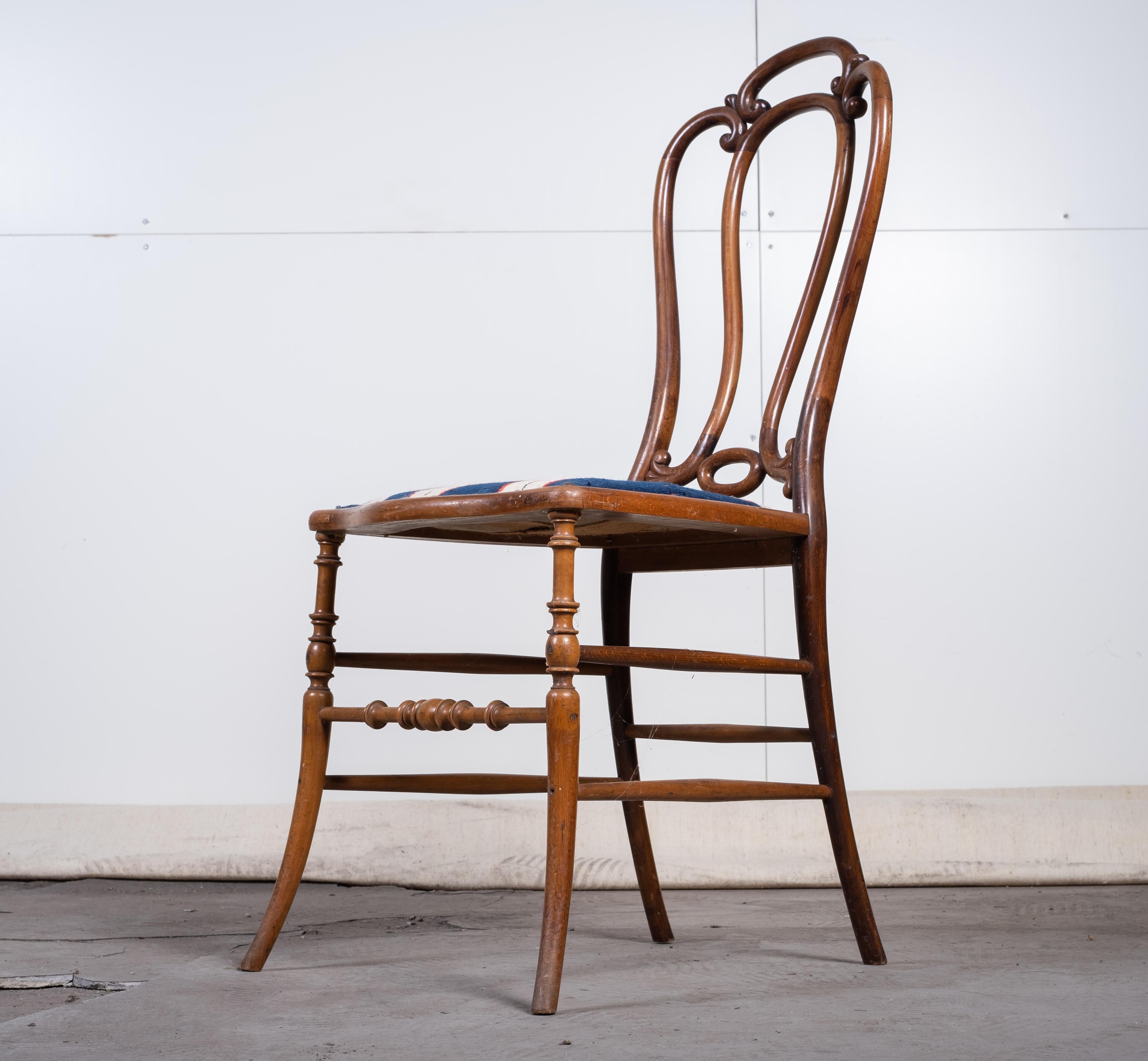 Mid-20th Century Set of Six Art Nouveau Café Chairs by W. Giessing, Beechwood, 1930s For Sale