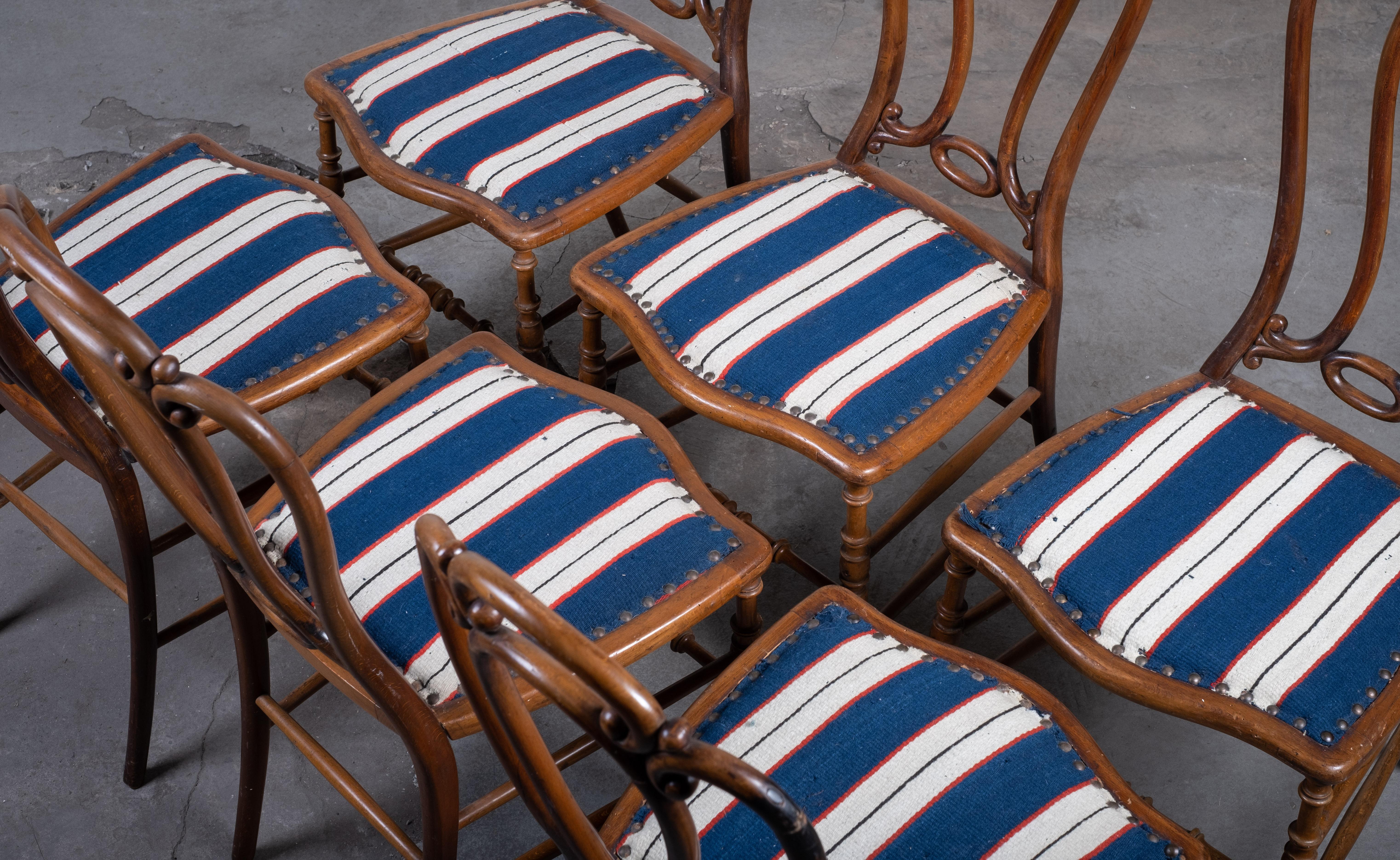 Set of Six Art Nouveau Café Chairs by W. Giessing, Beechwood, 1930s For Sale 3