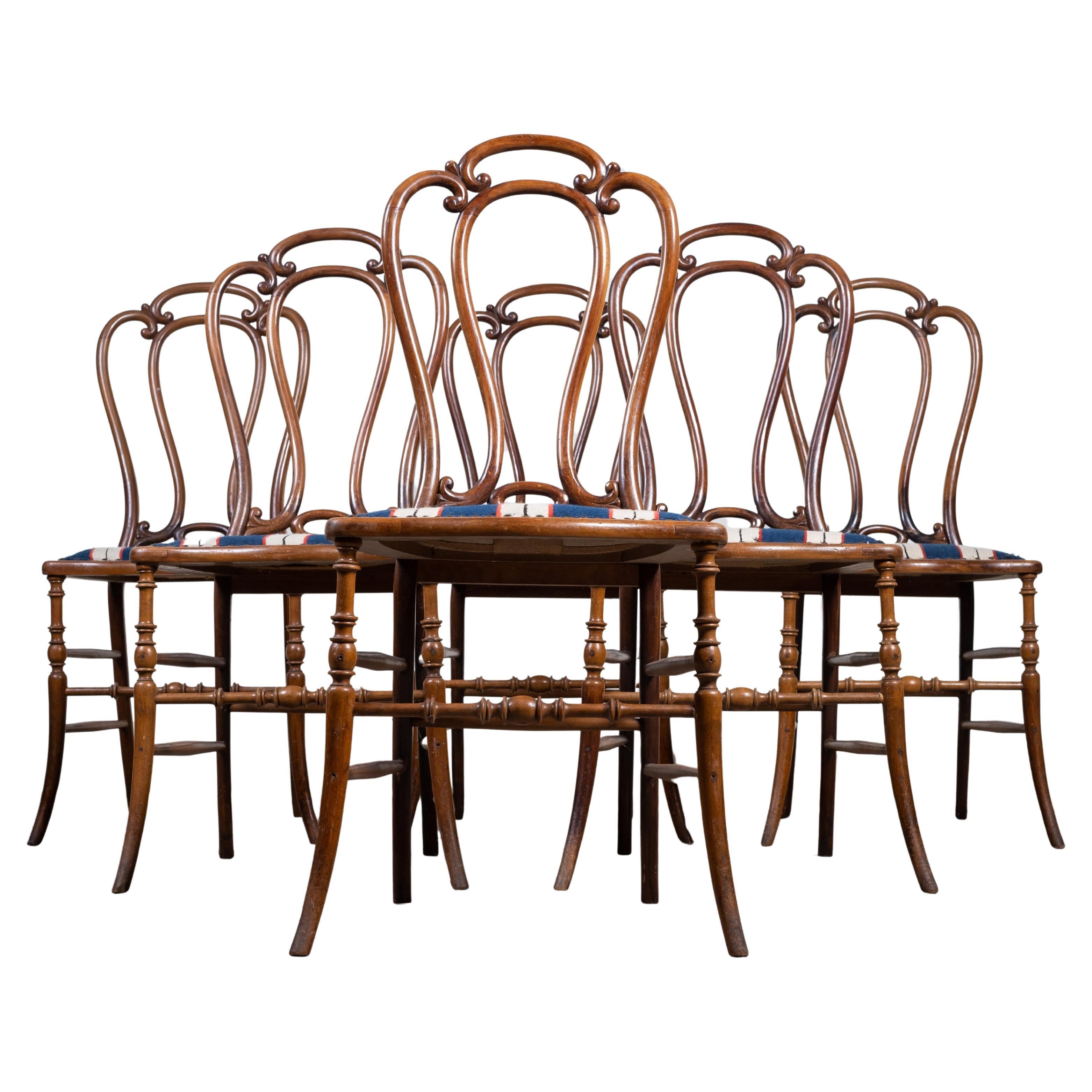 Set of Six Art Nouveau Café Chairs by W. Giessing, Beechwood, 1930s For Sale