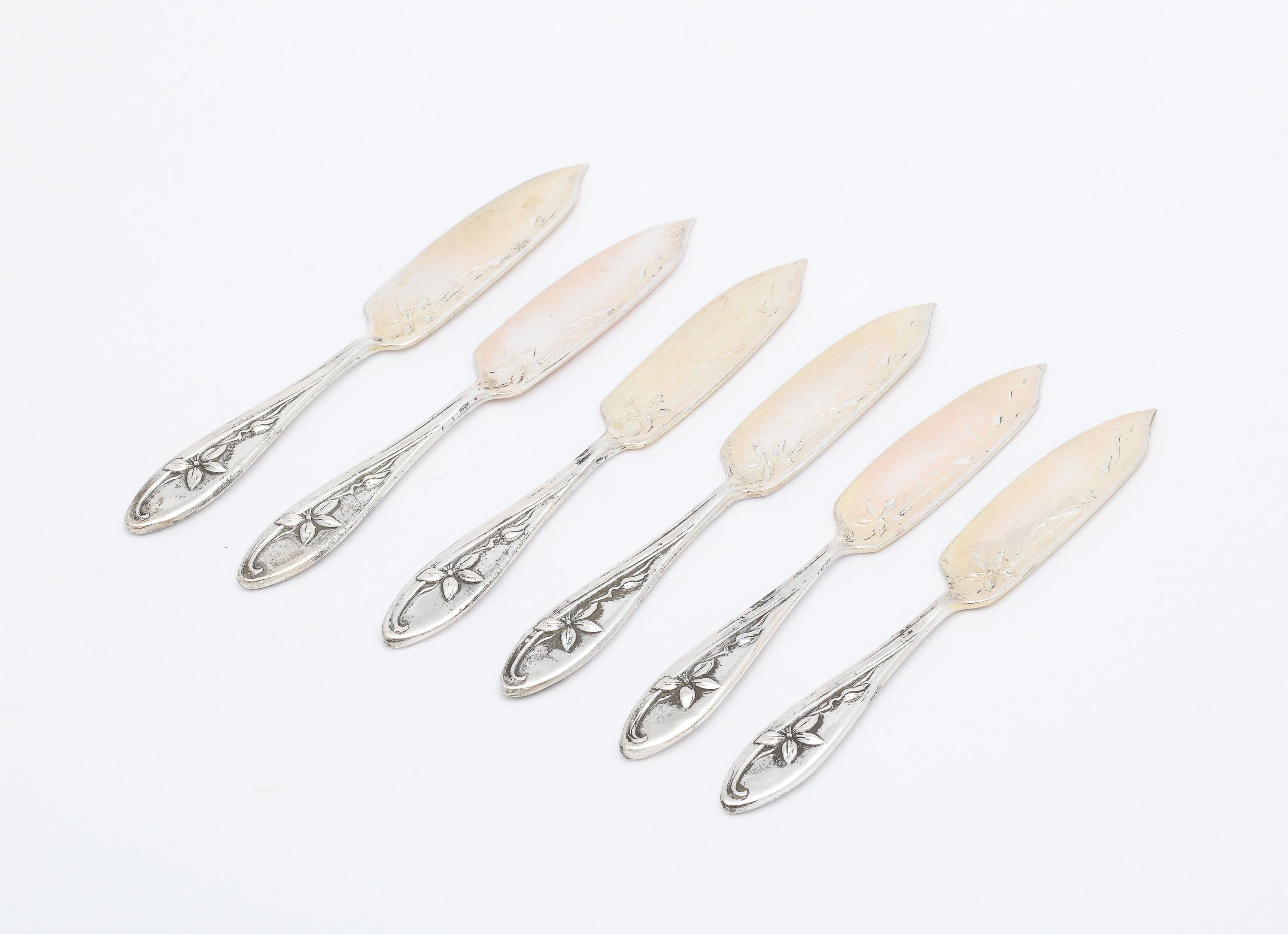 German Set of Six Art Nouveau Continental Silver (.800) Caviar/Hors d'Oeuvres Spreaders For Sale