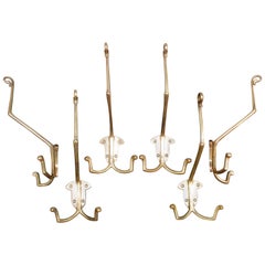 Set of Six Art Nouveau Solid Brass Wall Hooks from Germany