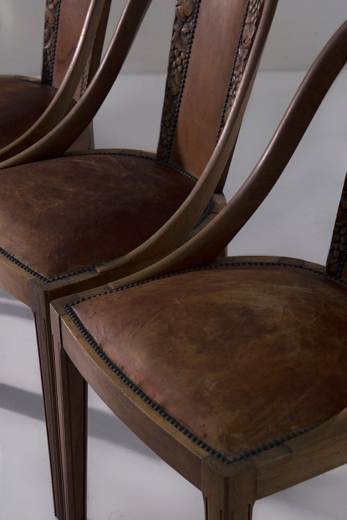 Set of six Art Nouveau style chairs with grape wood inlays For Sale 5