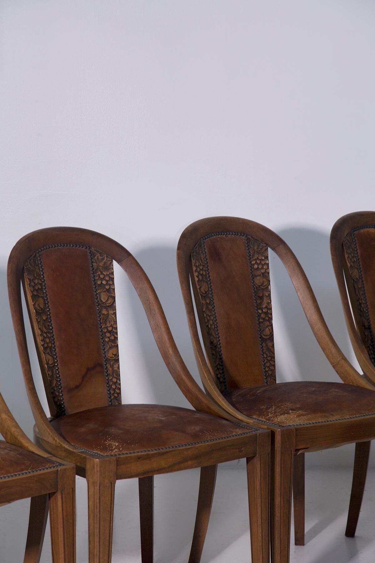 Set of six Art Nouveau style chairs with grape wood inlays In Good Condition For Sale In Milano, IT