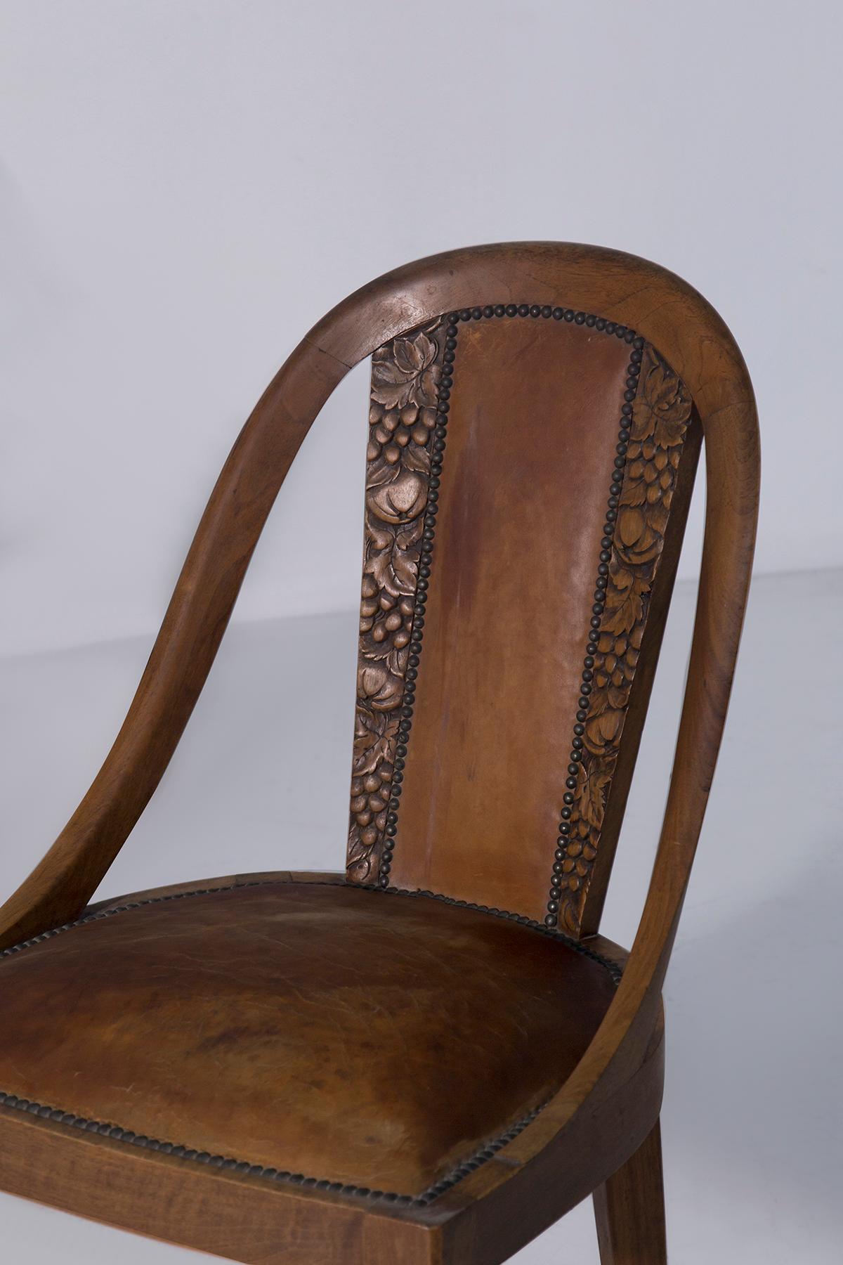Mid-20th Century Set of six Art Nouveau style chairs with grape wood inlays For Sale
