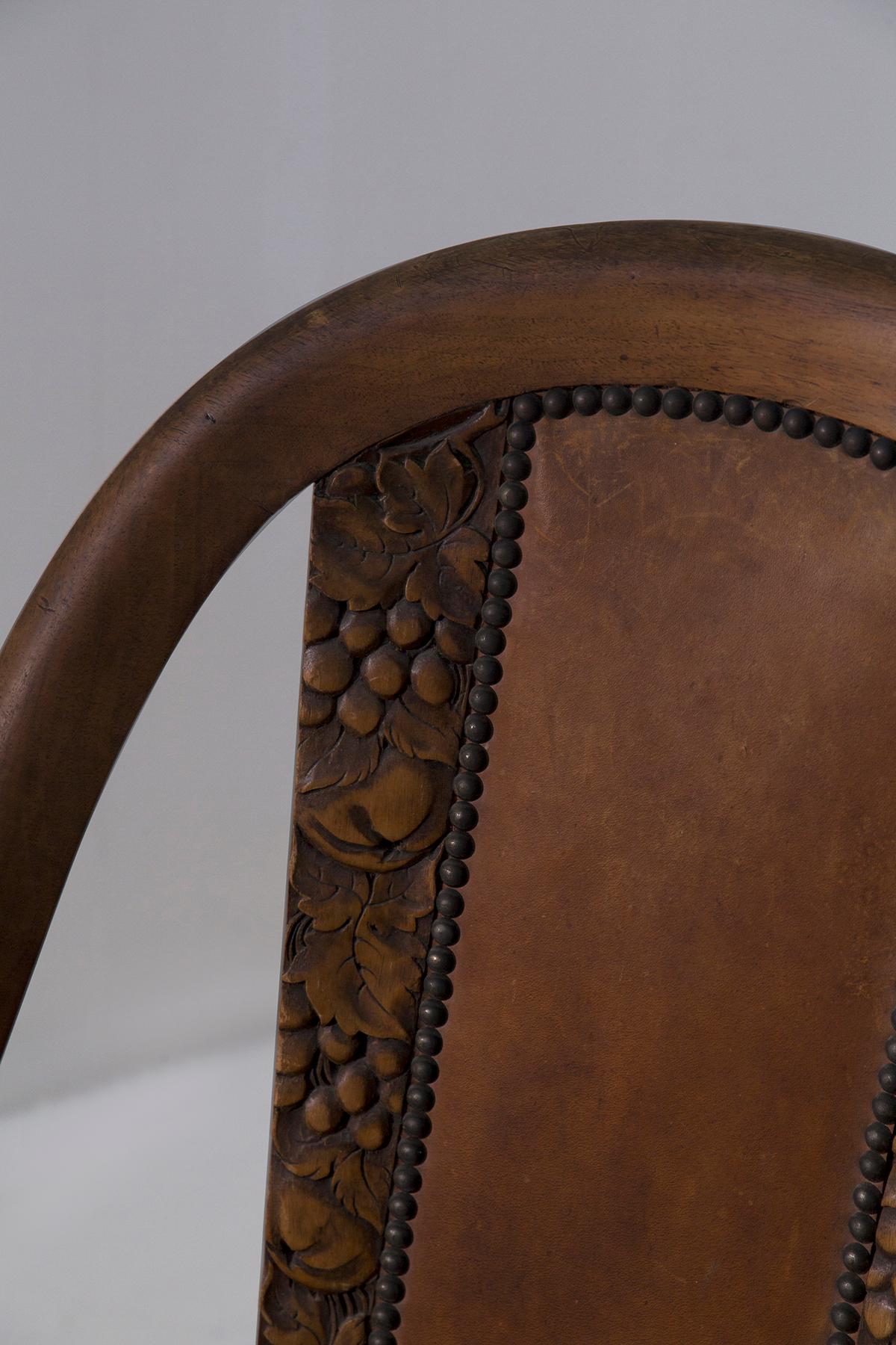 Set of six Art Nouveau style chairs with grape wood inlays For Sale 1