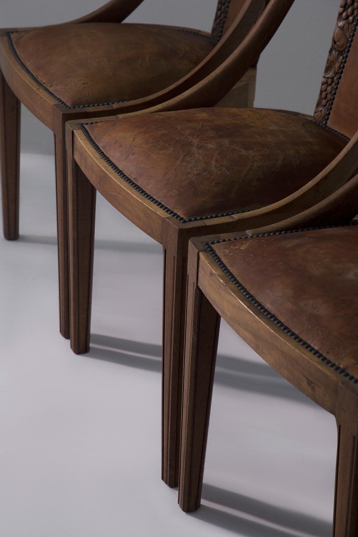 Set of six Art Nouveau style chairs with grape wood inlays For Sale 3