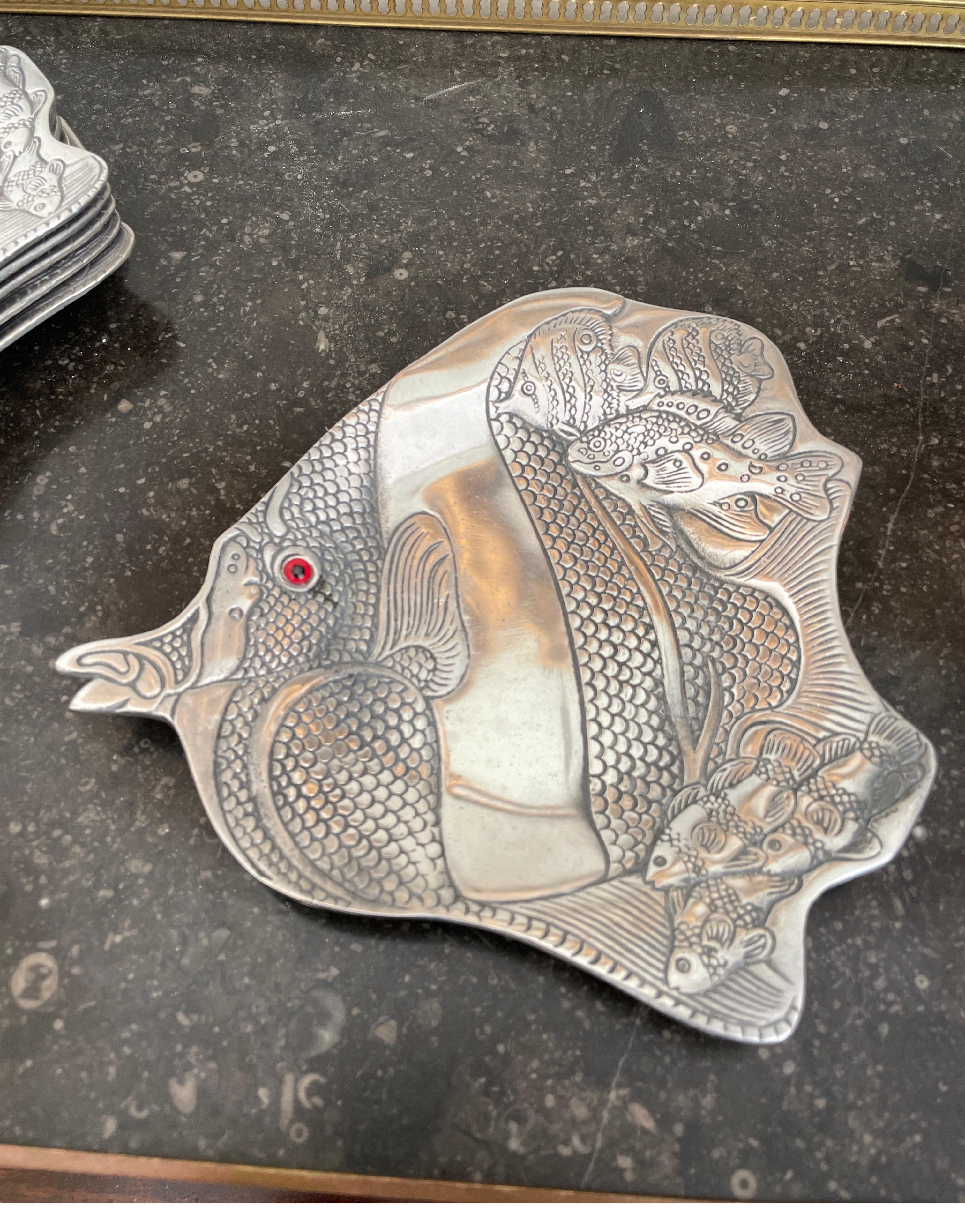 Set of six Hors d' oeuvre fish plates in high quality aluminum by Arthur Court.