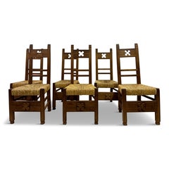 Satz von sechs kirchlichen Arts and Crafts-Esszimmerstühlen, ca. 1920