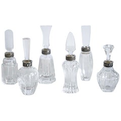 Set of Six Atlantis Crystal and Silver Perfume Bottles