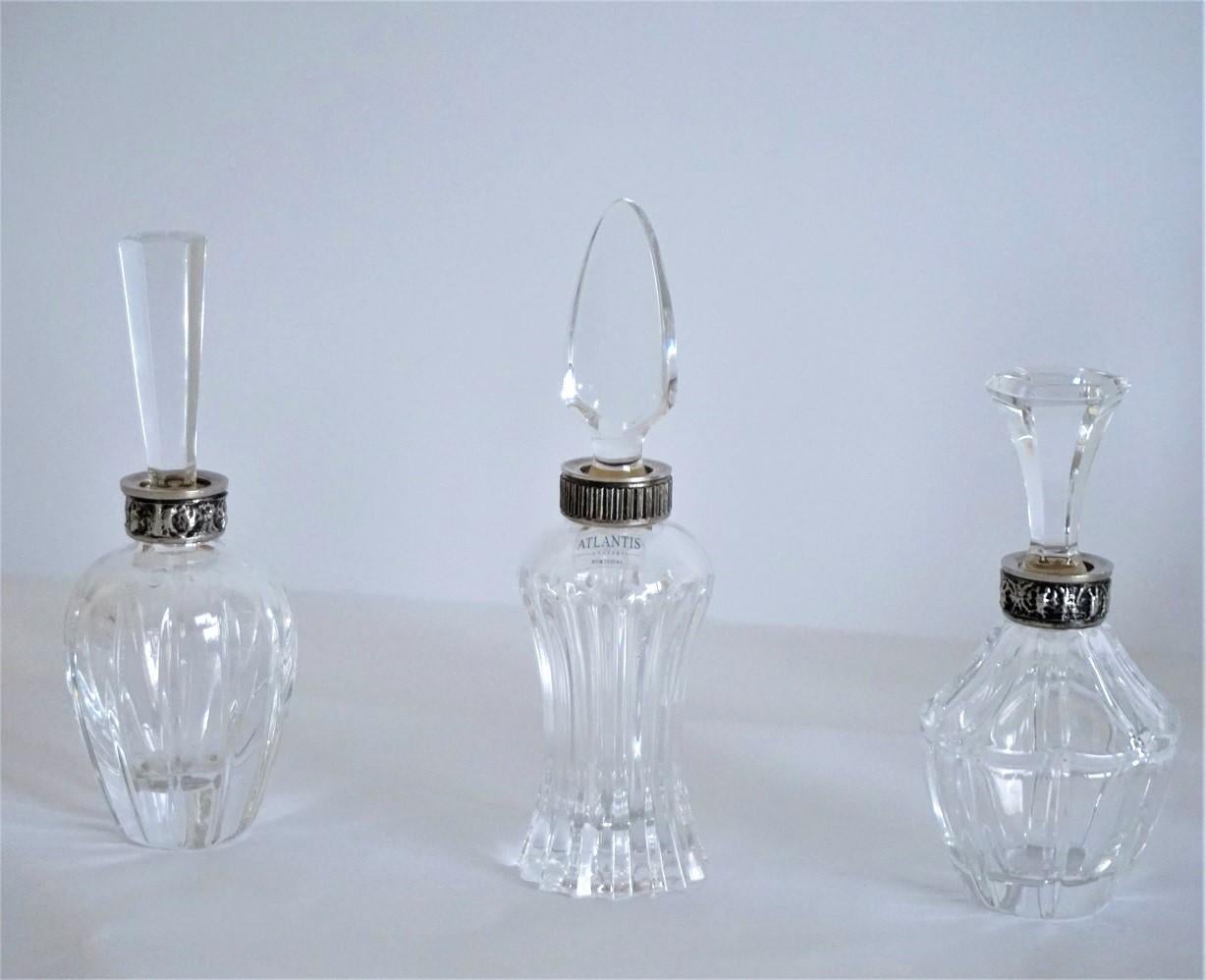 Art Deco Set of Six Atlantis Crystal and Silver Perfume Bottles