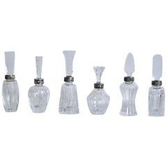Set of Six Atlantis Crystal and Silver Perfume Bottles