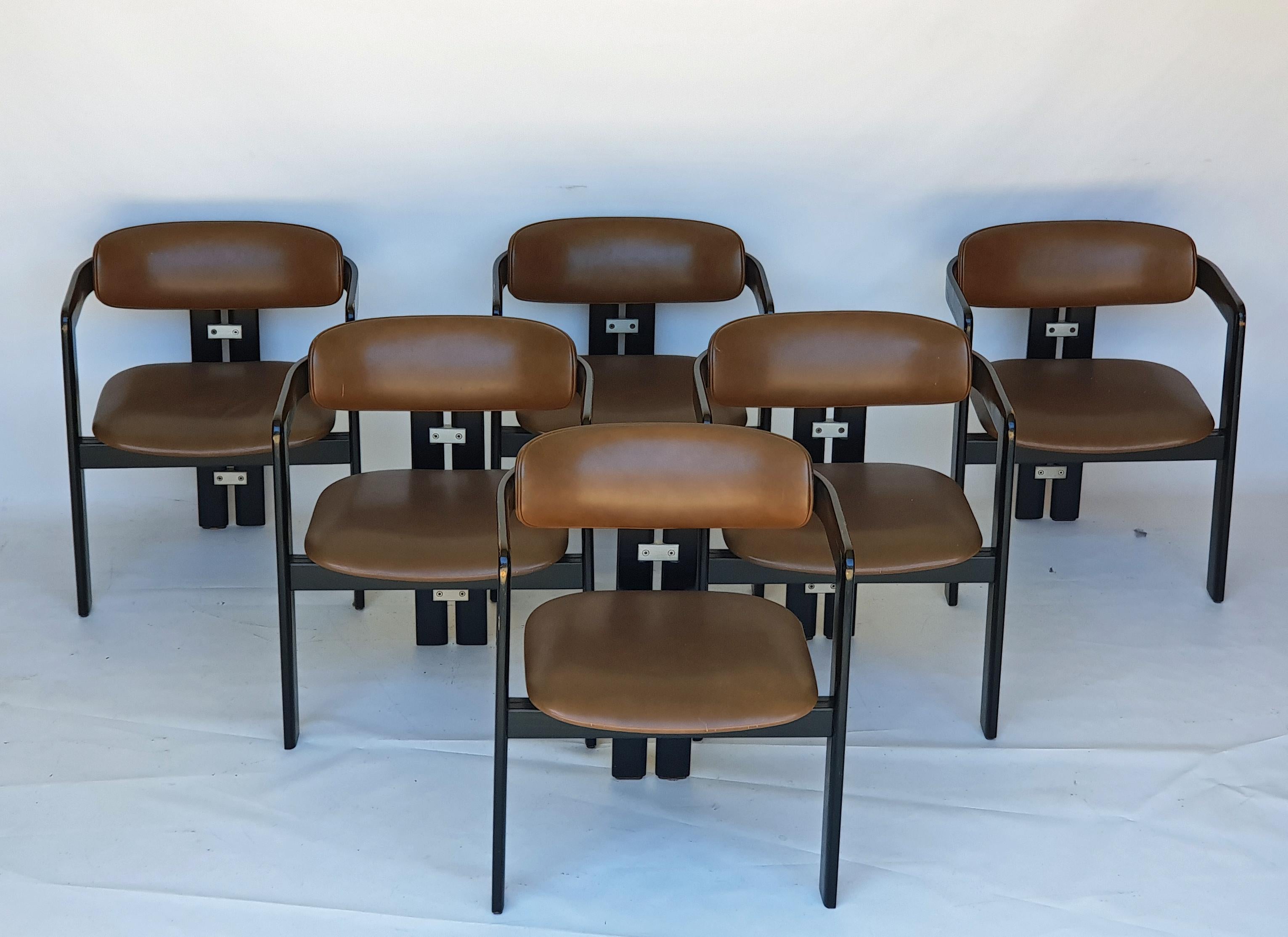 Walnut Set of Six Augusto Savini Chairs And Mid-Century Modern Table, 1965