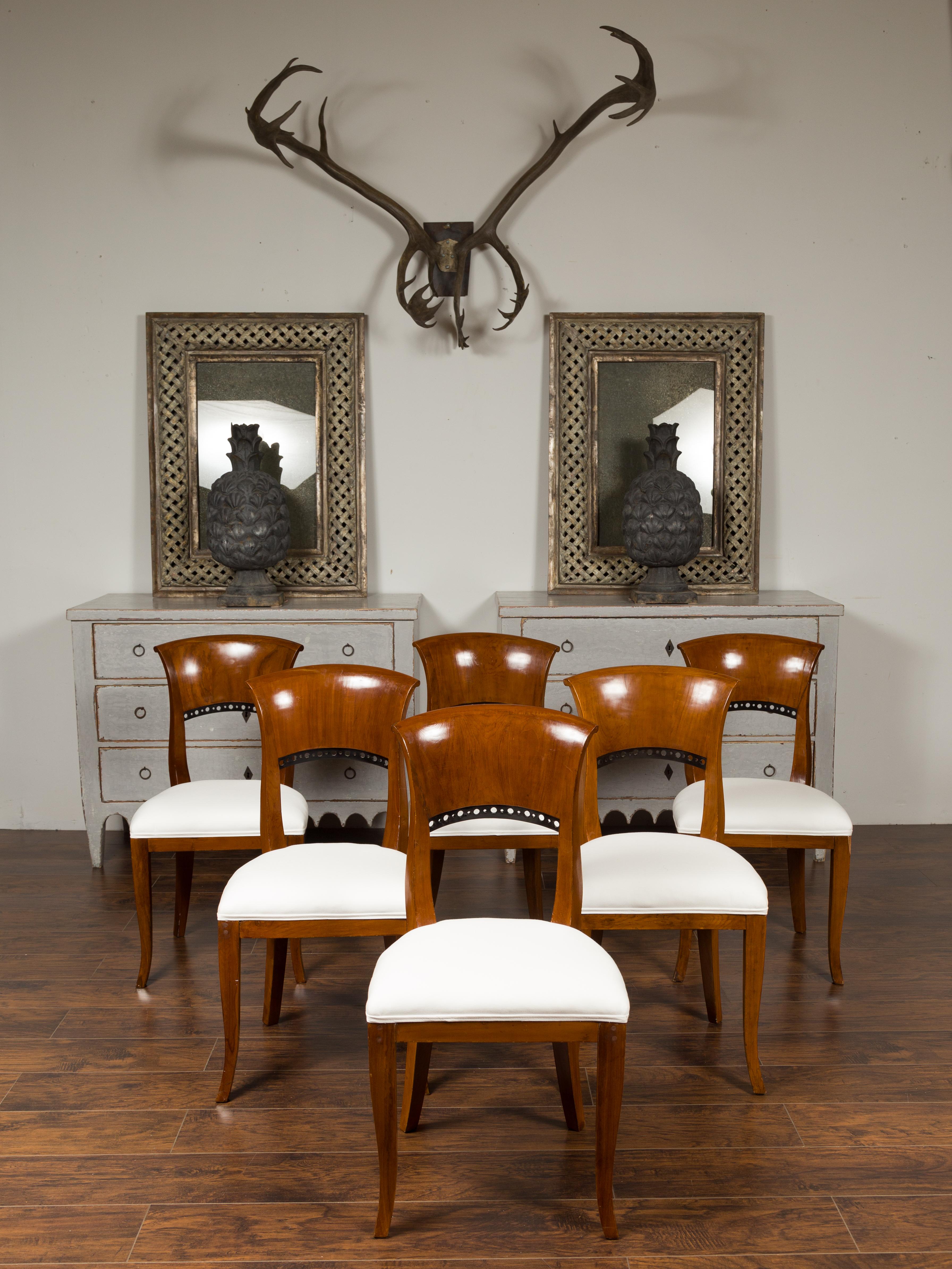 Ebonized Set of Six Austrian 1880s Biedermeier Style Walnut Dining Room Side Chairs