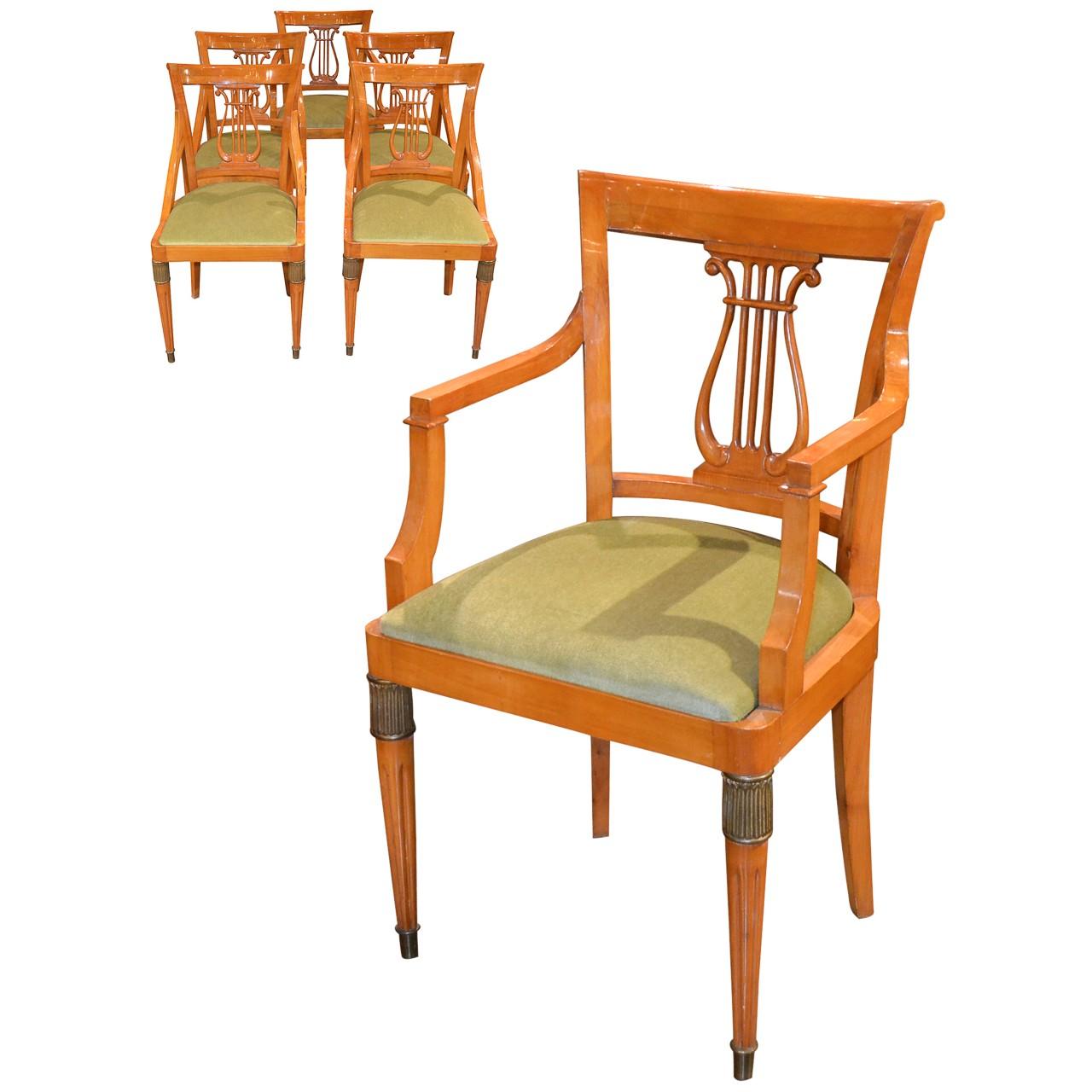 Set of Six Austrian Biedermeier Dining Chairs