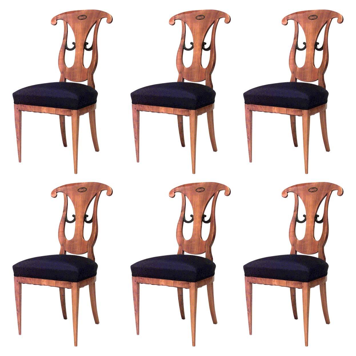 Set of 6 Austrian Biedermeier Cherrywood Side Chairs