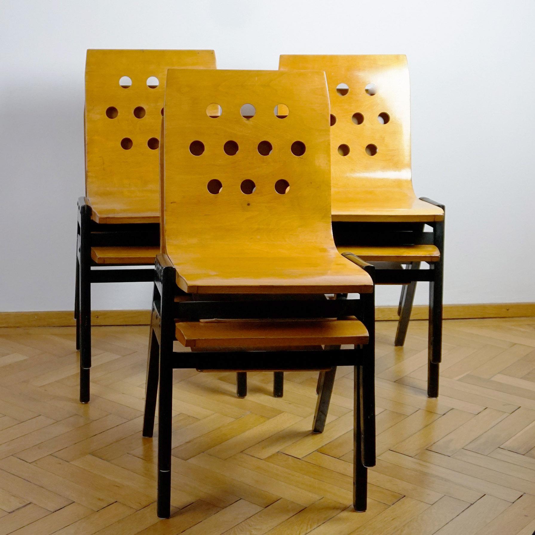 Set of Six Austrian Midcentury Roland Rainer Beech Stacking Chairs 8