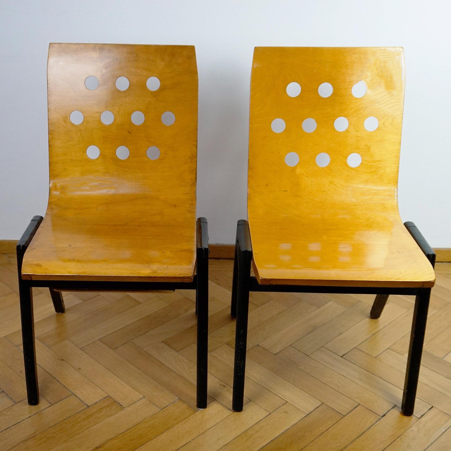 Set of Six Austrian Midcentury Roland Rainer Beech Stacking Chairs For Sale 9