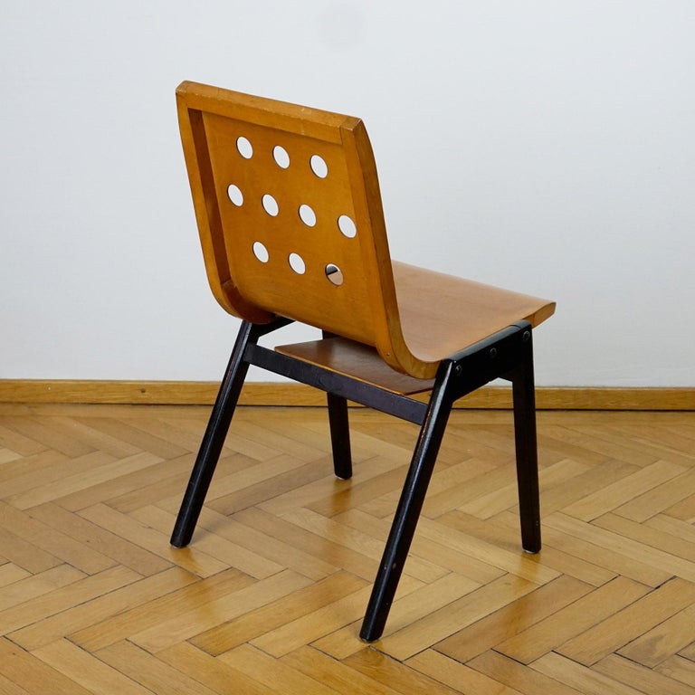 Set of Six Austrian Midcentury Roland Rainer Beech Stacking Chairs For Sale 15