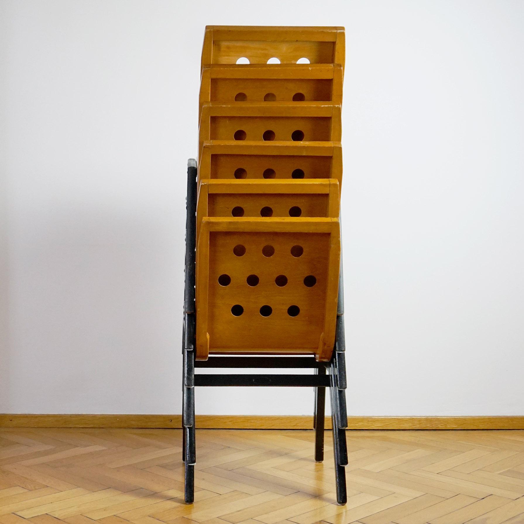 Set of Six Austrian Midcentury Roland Rainer Beech Stacking Chairs 1