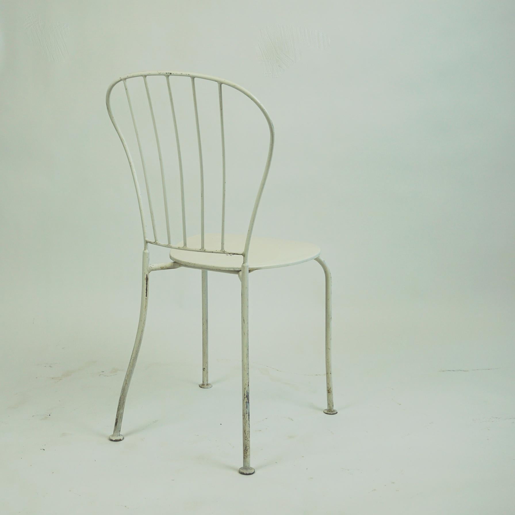 Set of Six Austrian Midcentury White Metal Stackable Garden Chairs In Fair Condition In Vienna, AT