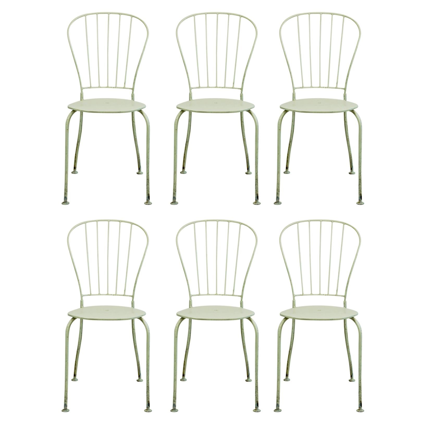 Set of Six Austrian Midcentury White Metal Stackable Garden Chairs