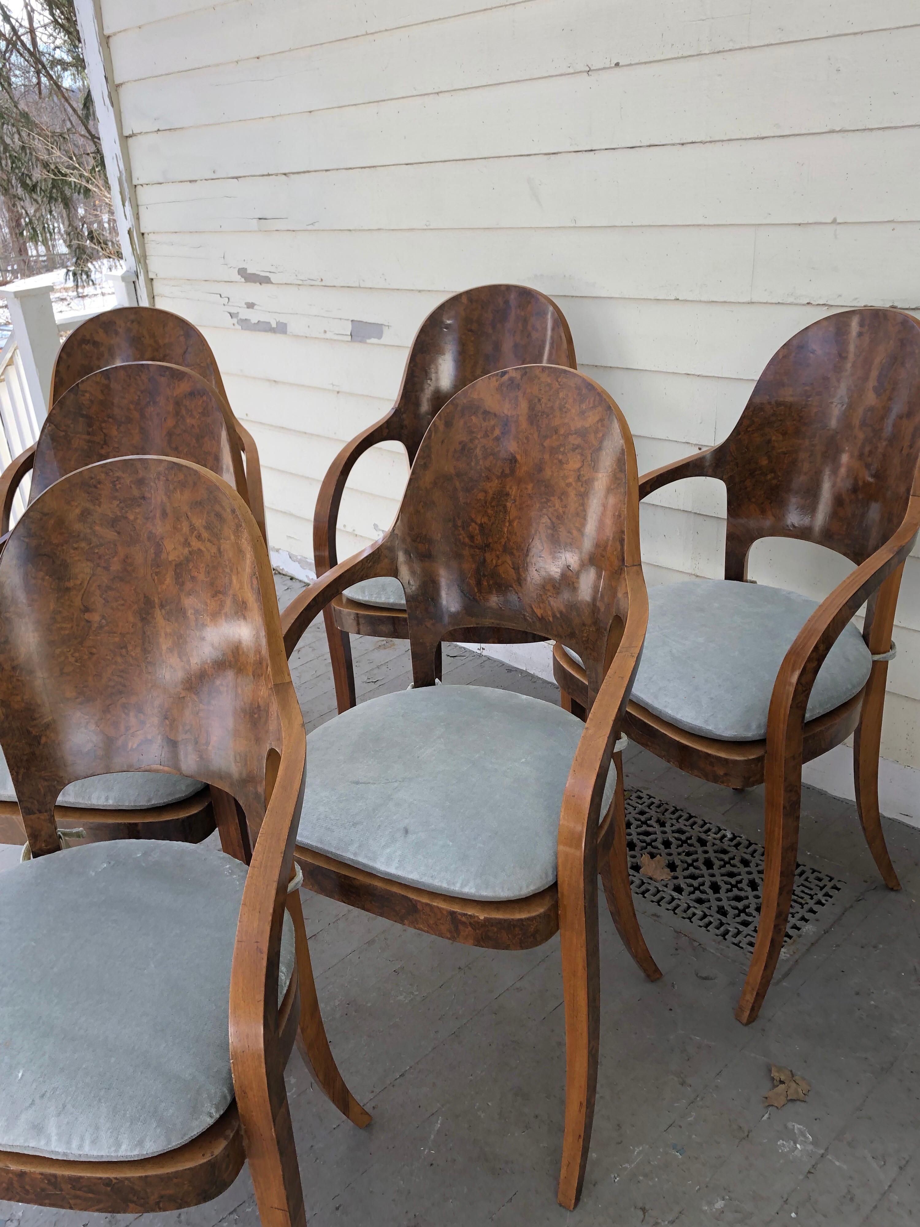 Biedermeier Six Austrian or Italian Walnut Dining Armchairs