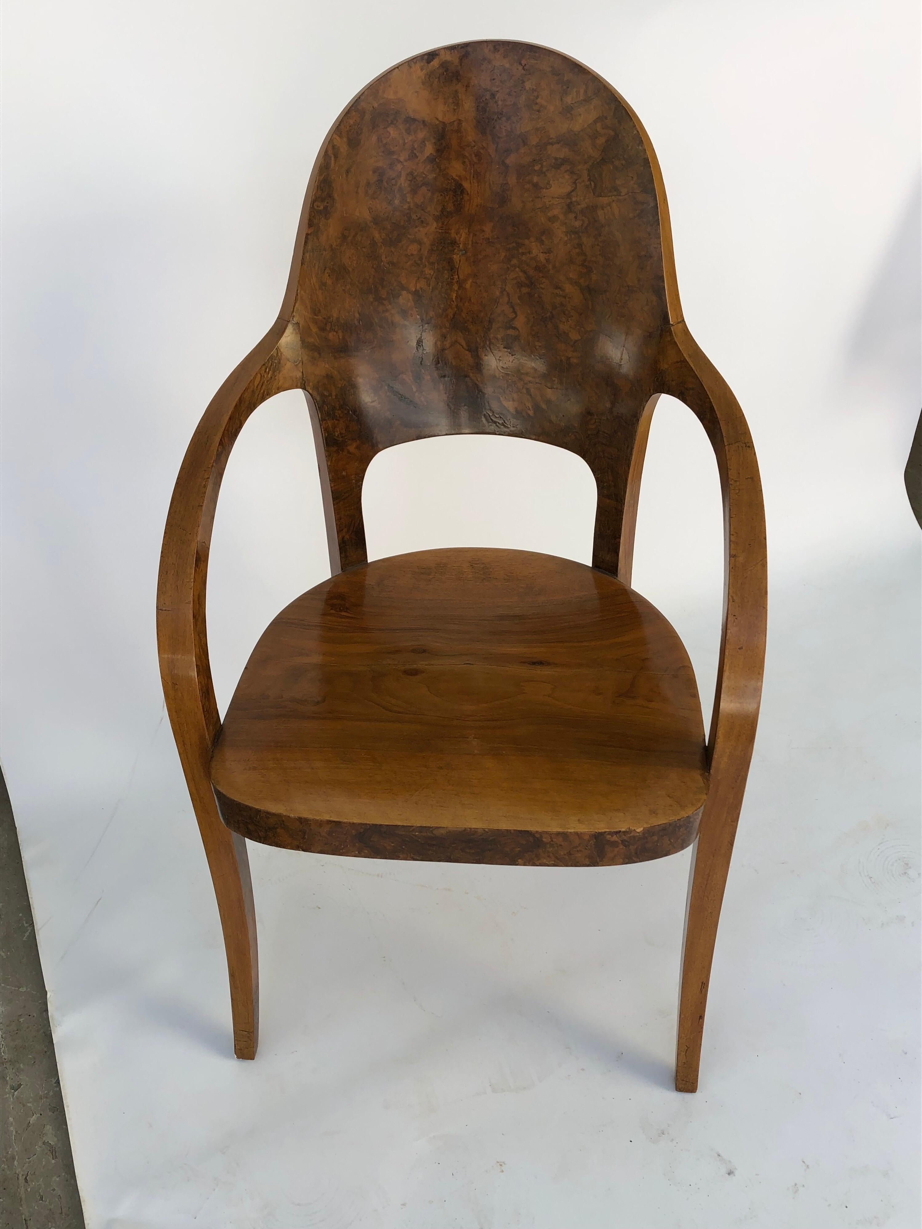 Mid-20th Century Six Austrian or Italian Walnut Dining Armchairs