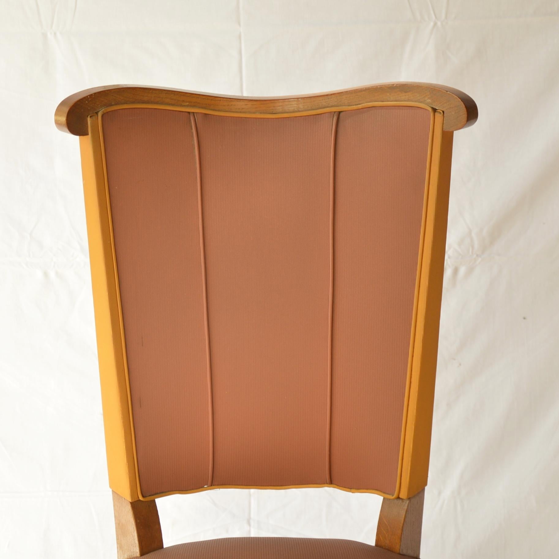 Set of Six Authentic French Art Deco Moleskine Dining Chairs from the 1930s In Good Condition For Sale In Brussels, BE