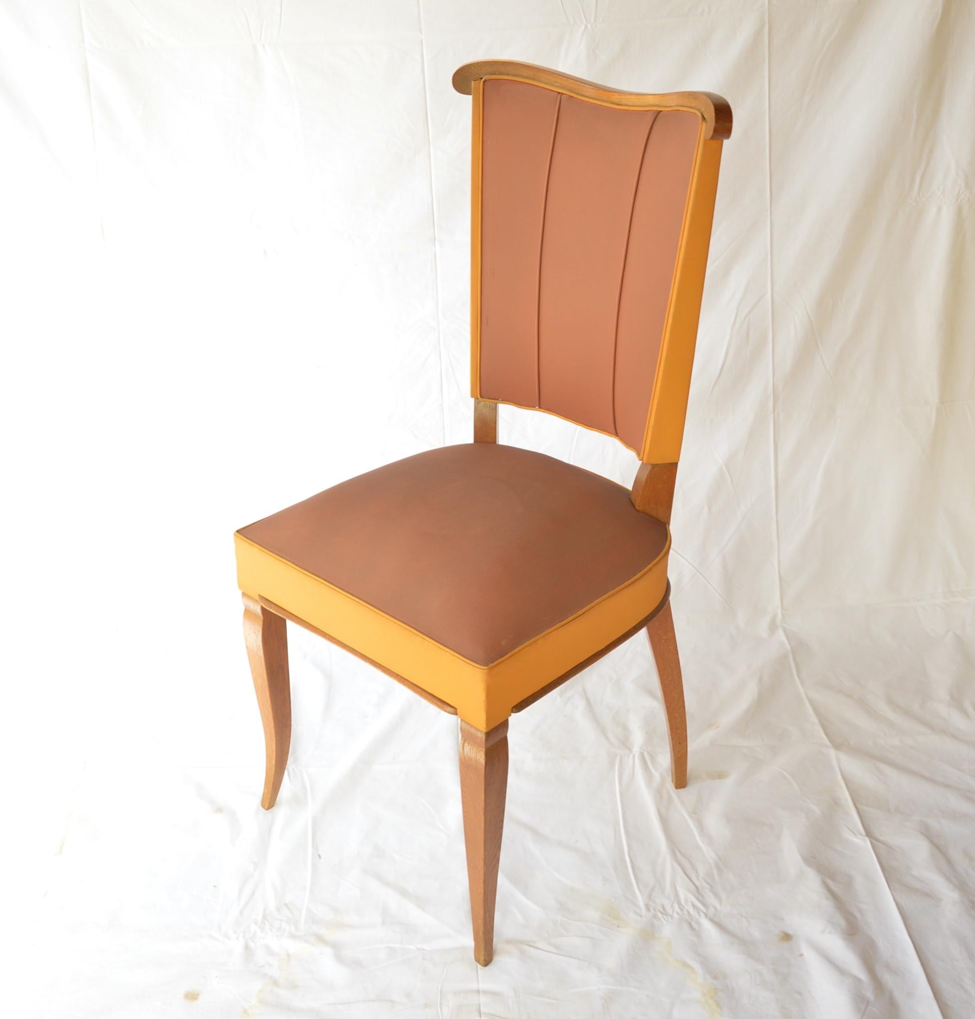 Mid-20th Century Set of Six Authentic French Art Deco Moleskine Dining Chairs from the 1930s For Sale