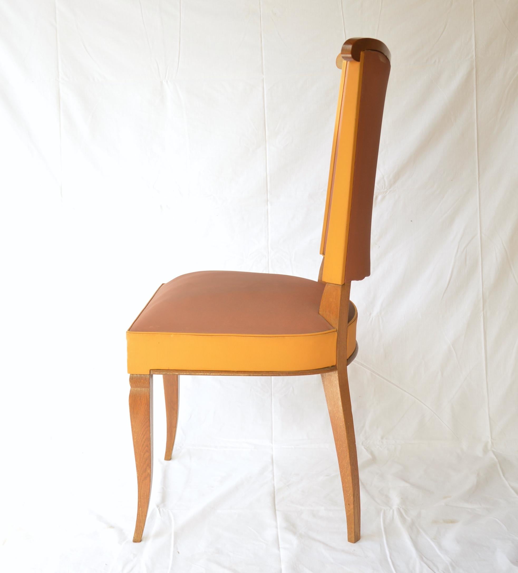 Wood Set of Six Authentic French Art Deco Moleskine Dining Chairs from the 1930s For Sale