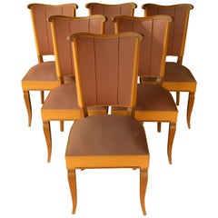 Set of Six Authentic French Art Deco Moleskine Dining Chairs from the 1930s