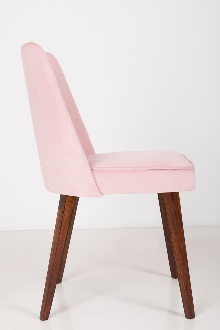 Set of Six Baby Pink Velvet 'Shell' Chairs, 1960s For Sale at 1stDibs