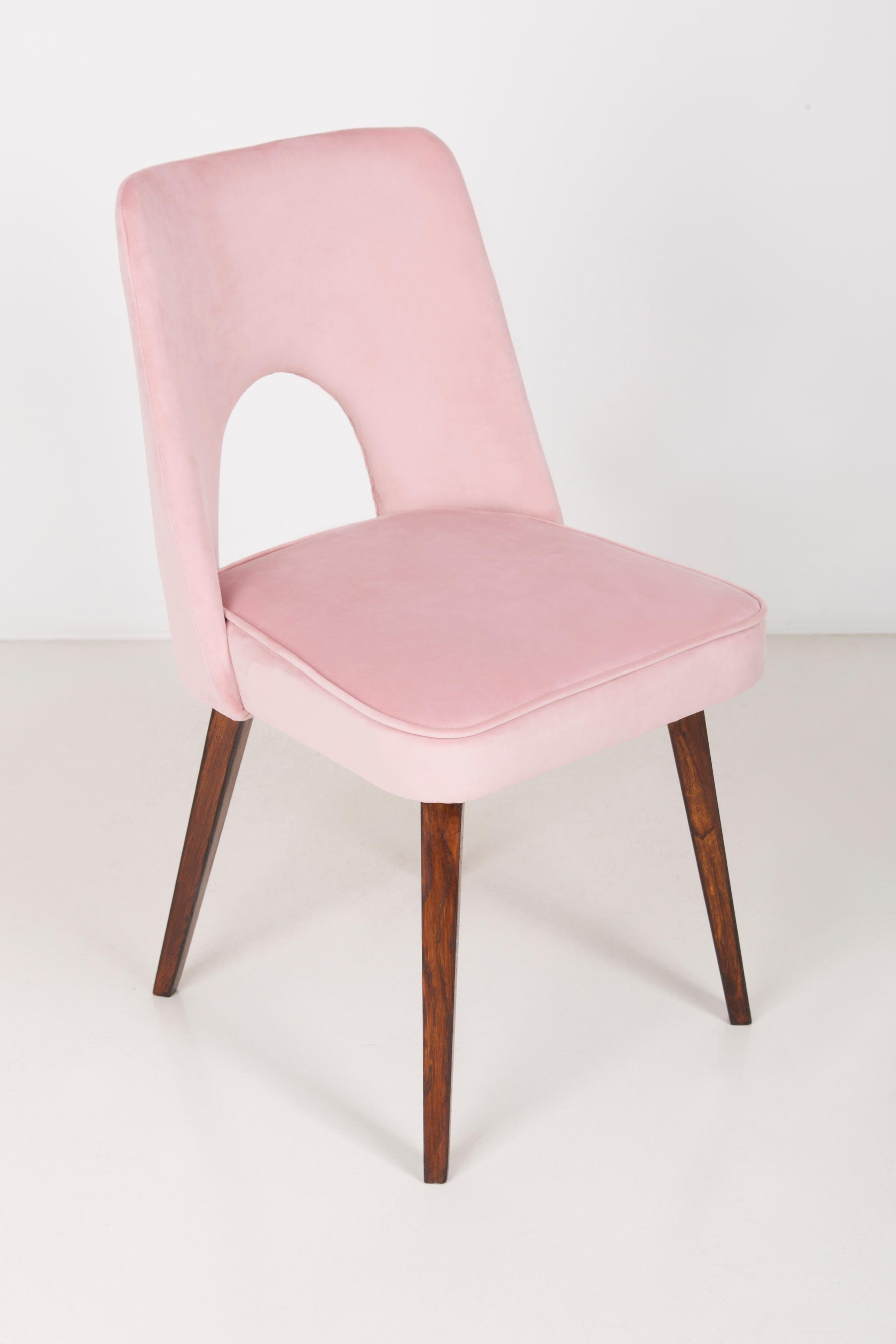 20th Century Set of Six Baby Pink Velvet 'Shell' Chairs, 1960s For Sale