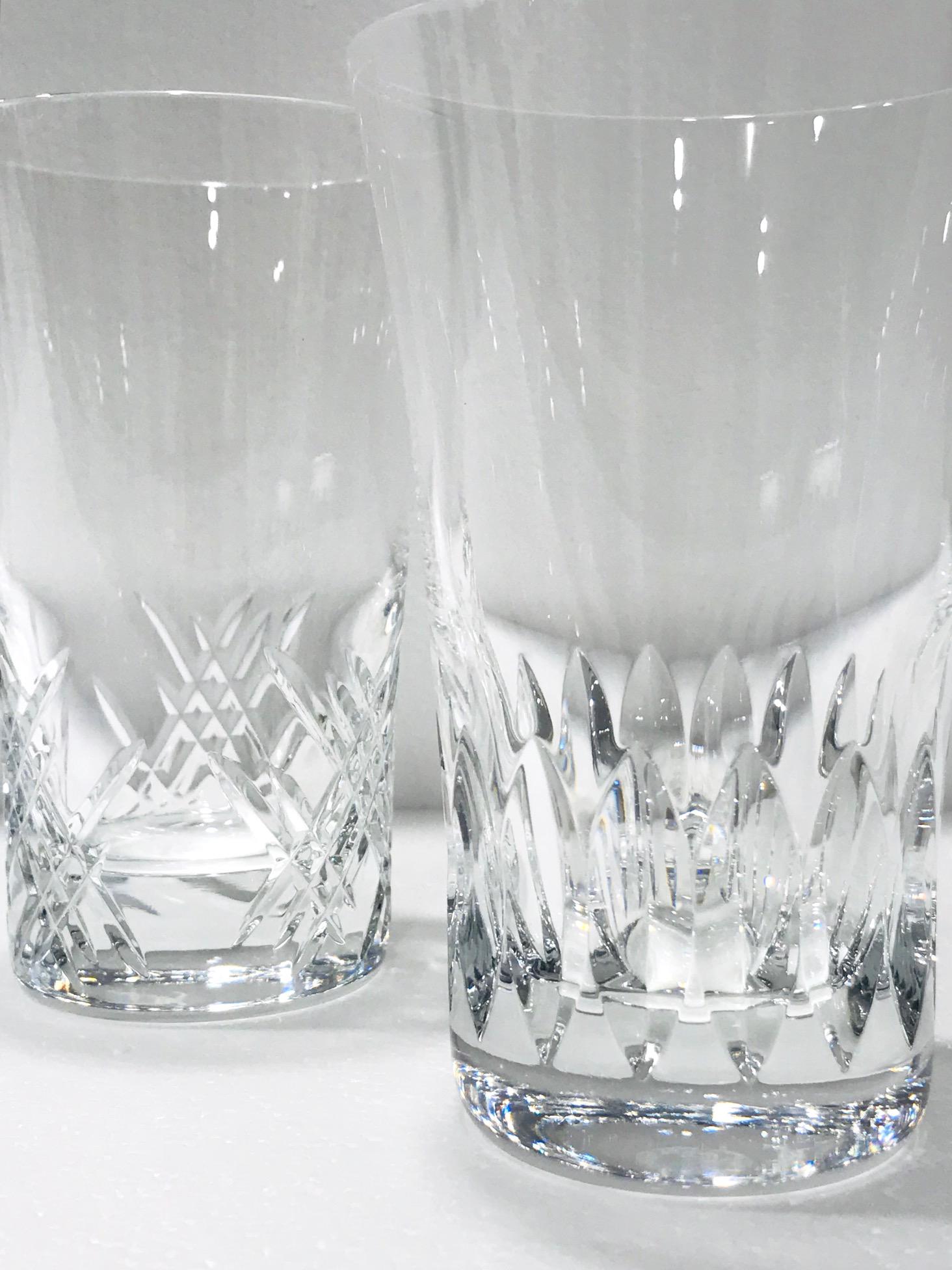 Set of Six Baccarat Crystal Highball Glasses with Assorted Designs, France 1