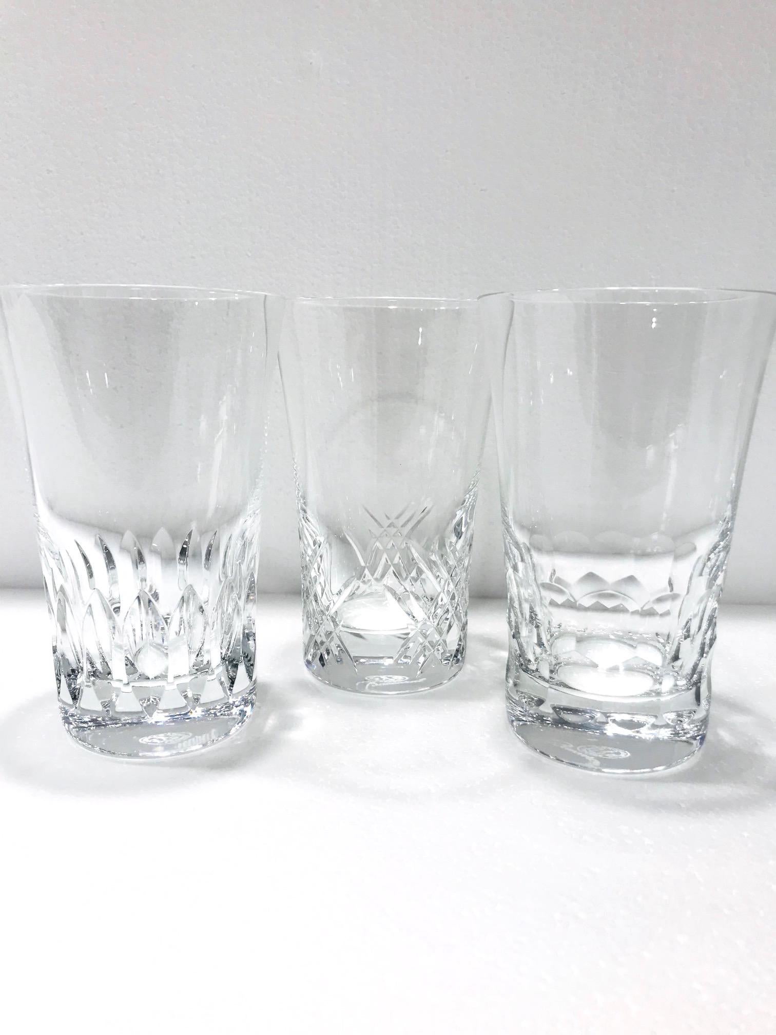 Modern Set of Six Baccarat Crystal Highball Glasses with Assorted Designs, France