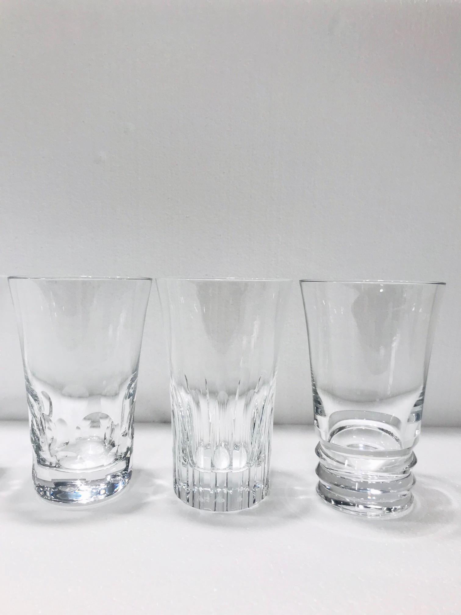 French Set of Six Baccarat Crystal Highball Glasses with Assorted Designs, France
