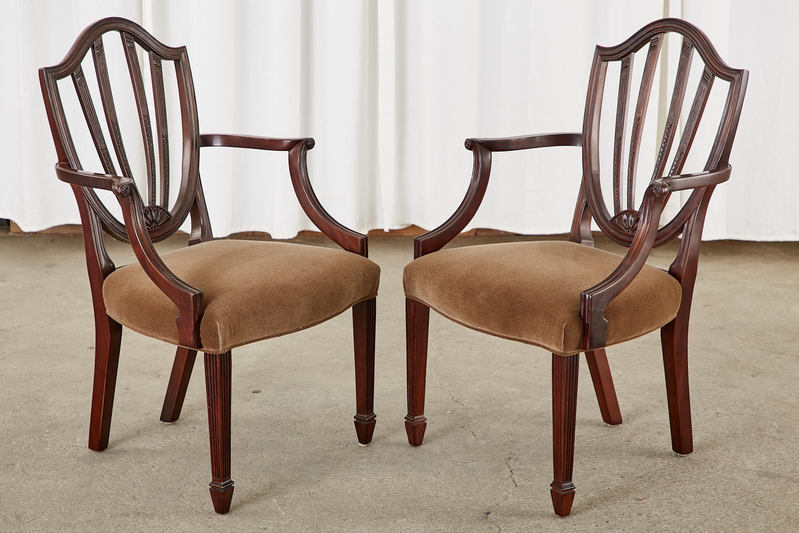 Hepplewhite Set of Six Baker Charleston Collection Mahogany Dining Chairs