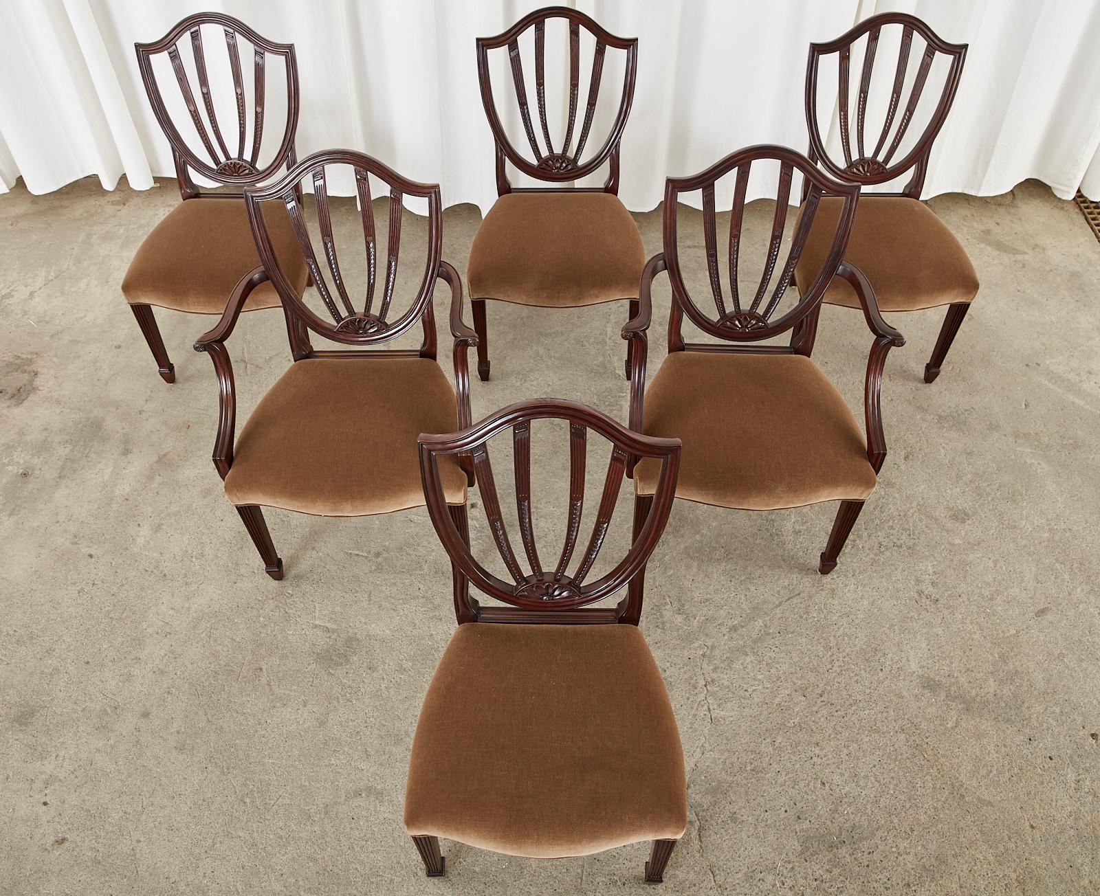 Fabric Set of Six Baker Charleston Collection Mahogany Dining Chairs