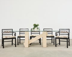 Set Six Baker Chinoiserie Greek Key Dining Chairs 1960