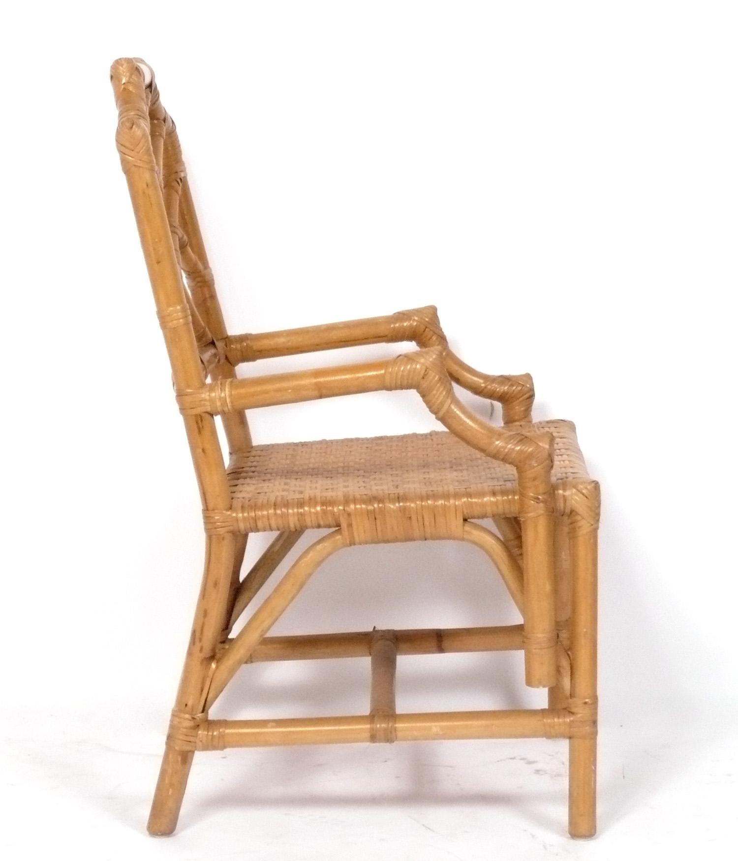 Bohémien Set di sei sedie da pranzo con schienale in bambù e rattan in vendita