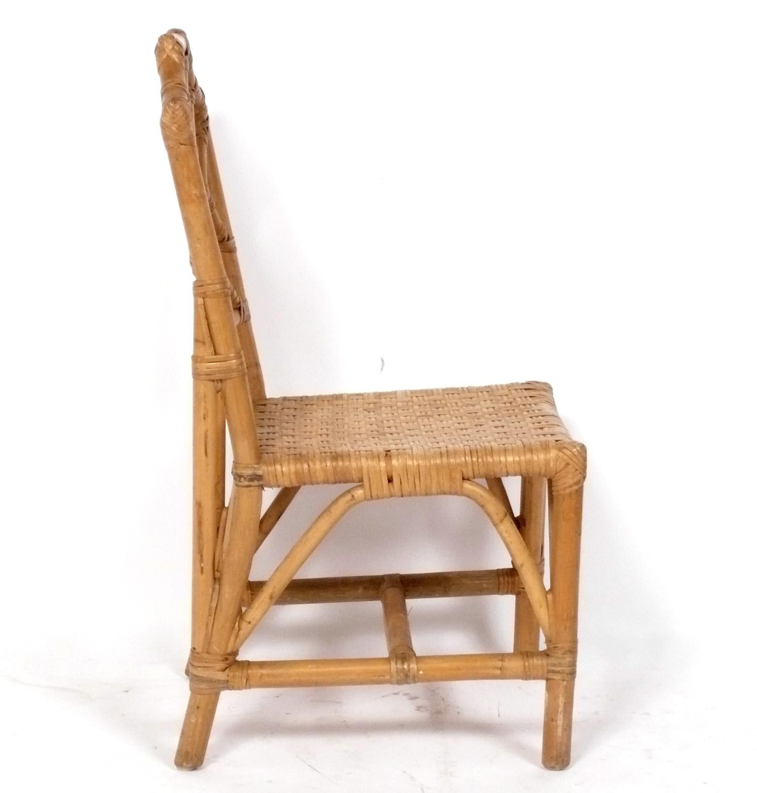 Fine XX secolo Set di sei sedie da pranzo con schienale in bambù e rattan in vendita