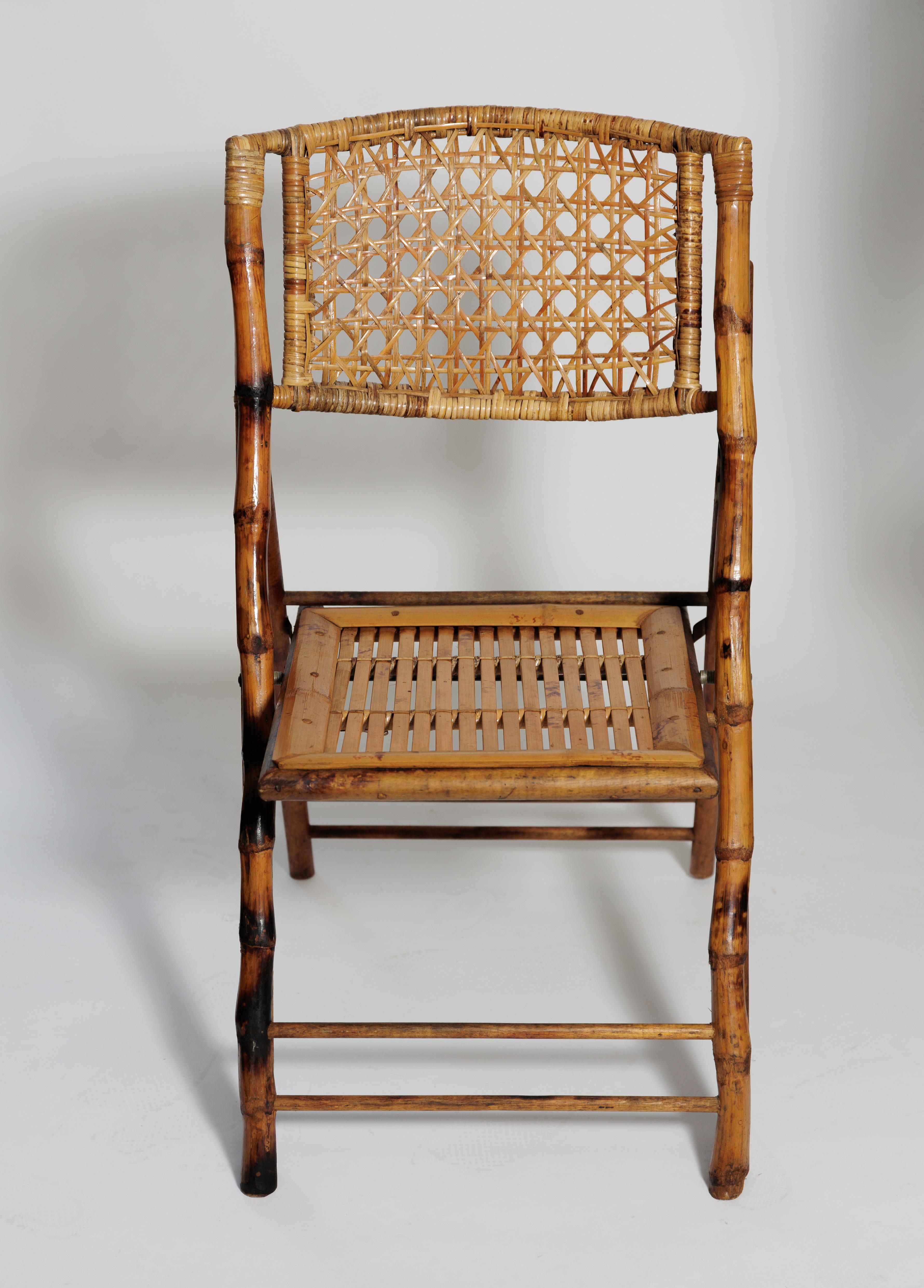 Set of six bamboo and woven wicker folding chairs whenever you need
extra seating.