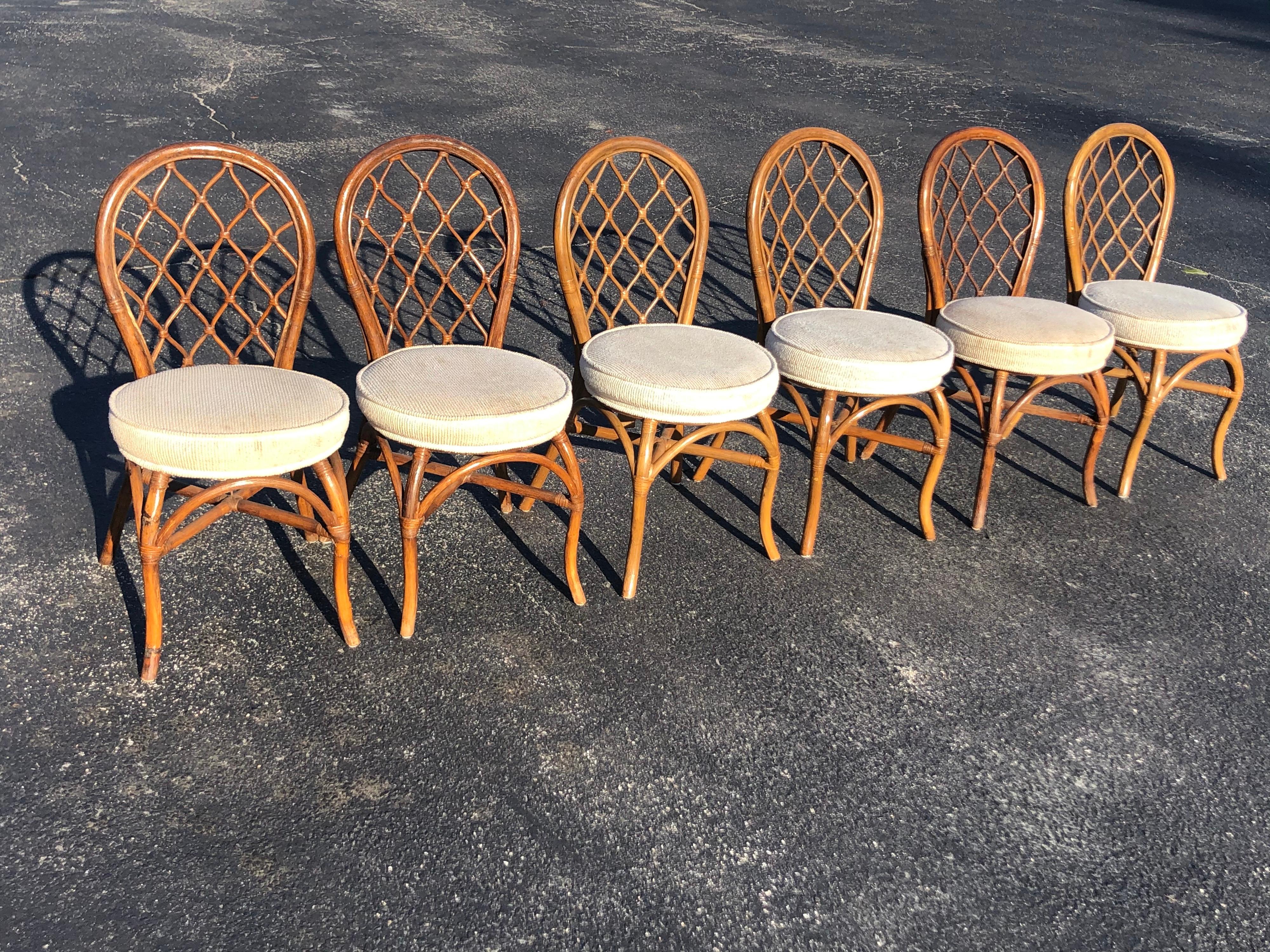 Bohemian Set of Six Bamboo Chairs