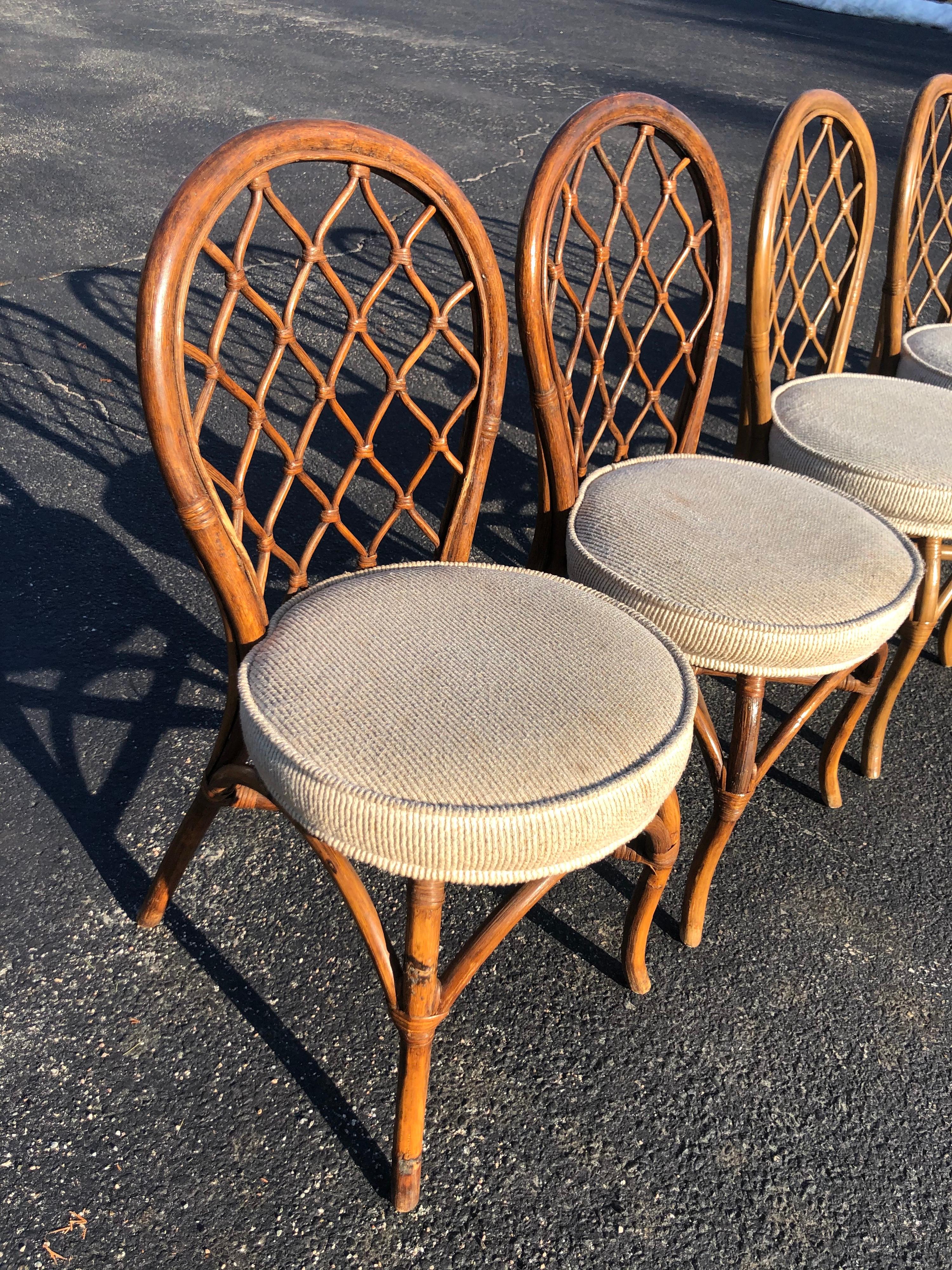 Upholstery Set of Six Bamboo Chairs