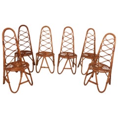 Set of Six Bamboo Chairs from the 60s, Spain